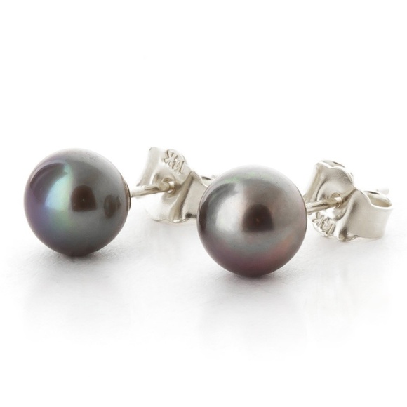 14K. GOLD STUD EARRINGS WITH NATURAL BLACK PEARL - Picture 5 of 8